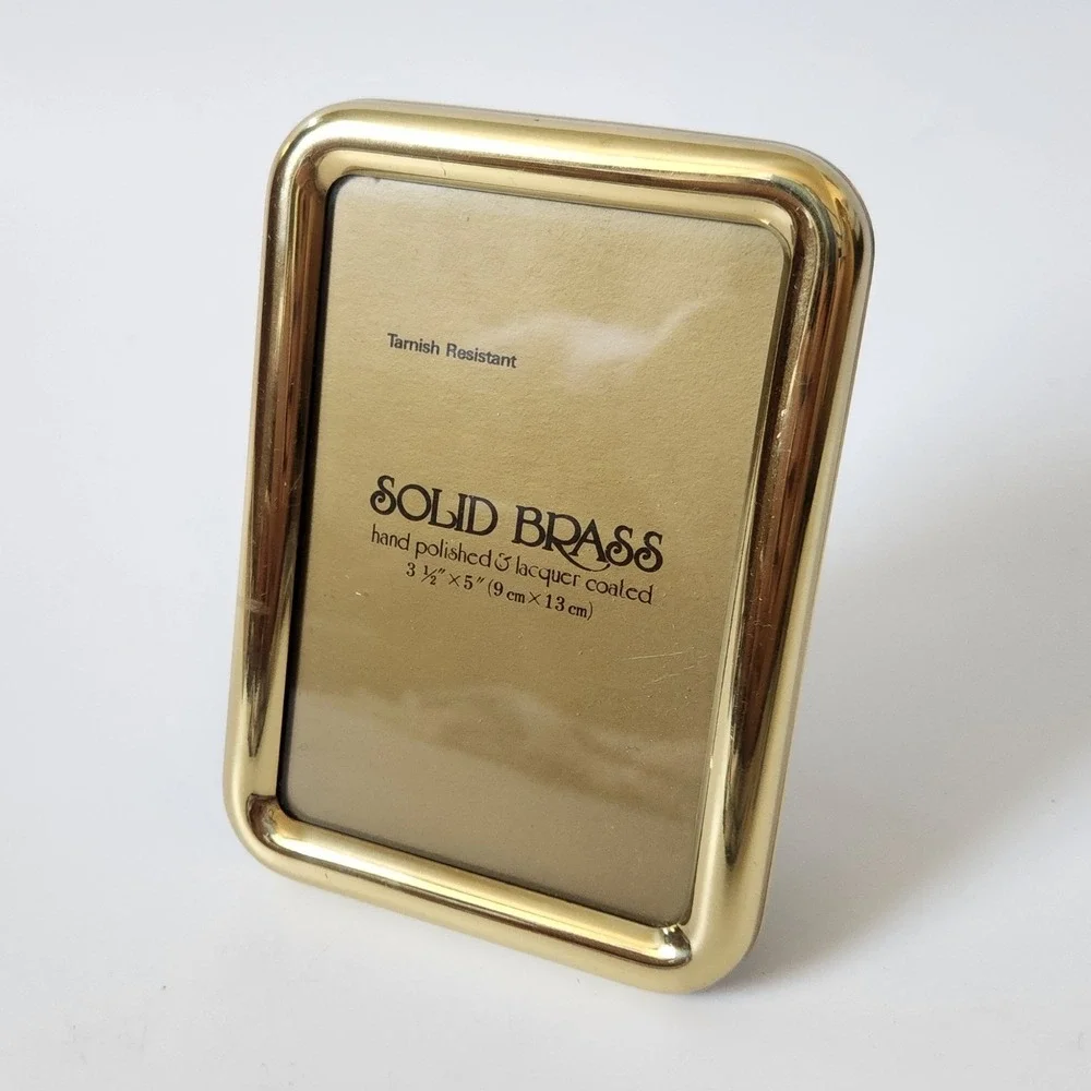 Vintage Solid Brass Rectangular Picture Frame 3.5x5 Lacquer Coated Traditional